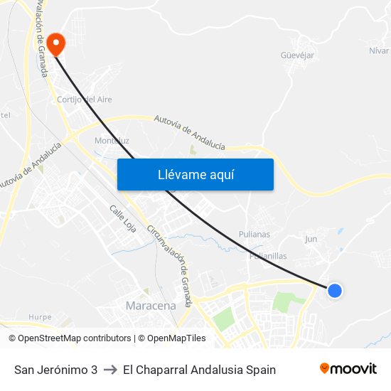 San Jerónimo 3 to El Chaparral Andalusia Spain map