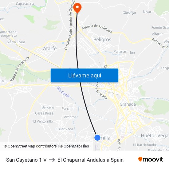 San Cayetano 1 V to El Chaparral Andalusia Spain map