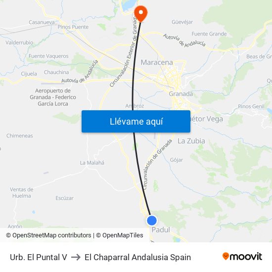 Urb. El Puntal V to El Chaparral Andalusia Spain map