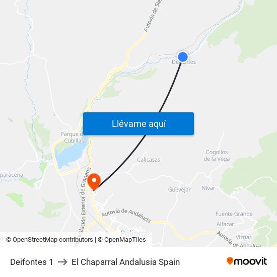 Deifontes 1 to El Chaparral Andalusia Spain map