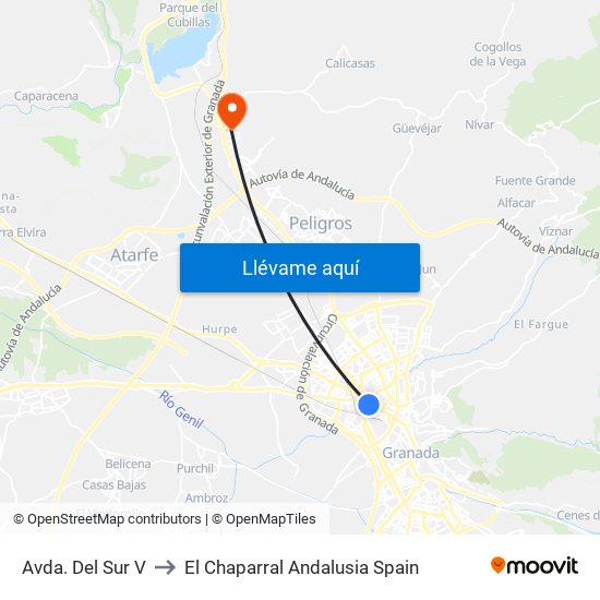 Avda. Del Sur V to El Chaparral Andalusia Spain map