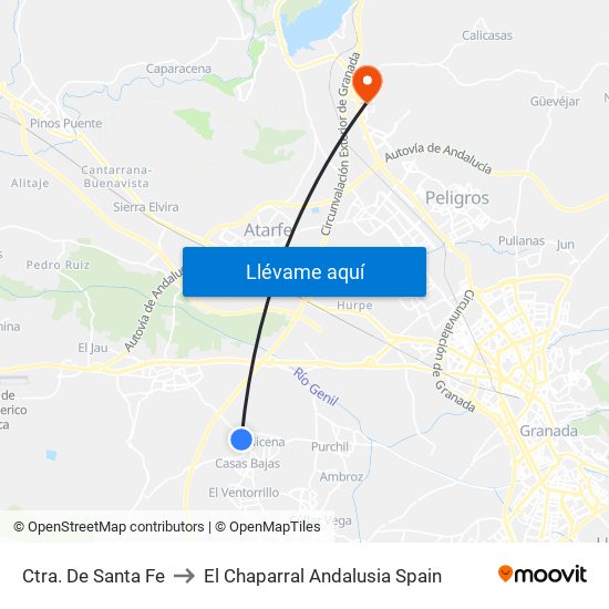 Ctra. De Santa Fe to El Chaparral Andalusia Spain map