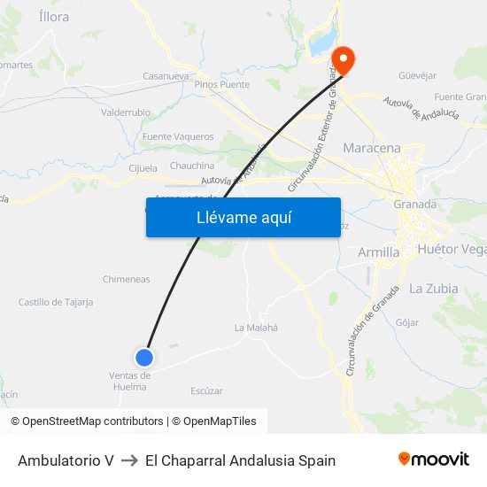 Ambulatorio V to El Chaparral Andalusia Spain map