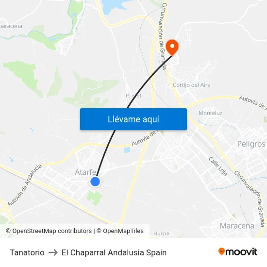 Tanatorio to El Chaparral Andalusia Spain map