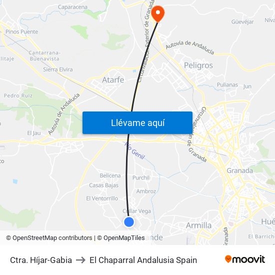 Ctra. Híjar-Gabia to El Chaparral Andalusia Spain map
