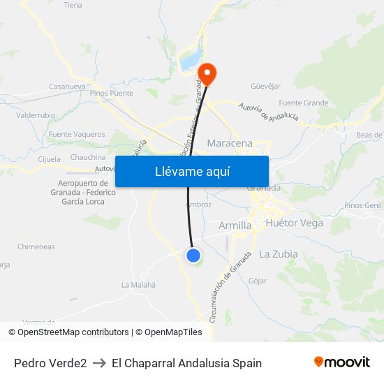 Pedro Verde2 to El Chaparral Andalusia Spain map