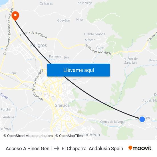 Acceso A Pinos Genil to El Chaparral Andalusia Spain map