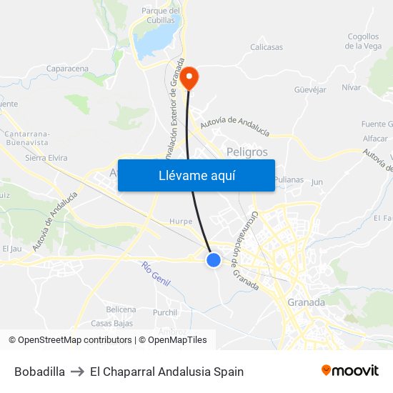 Bobadilla to El Chaparral Andalusia Spain map