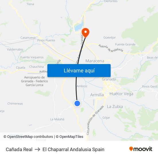 Cañada Real to El Chaparral Andalusia Spain map