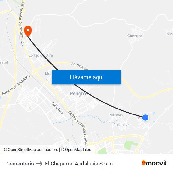 Cementerio to El Chaparral Andalusia Spain map