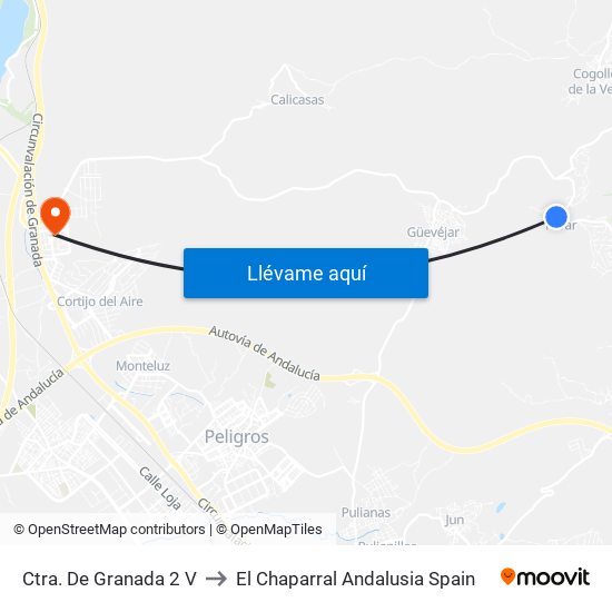 Ctra. De Granada 2 V to El Chaparral Andalusia Spain map