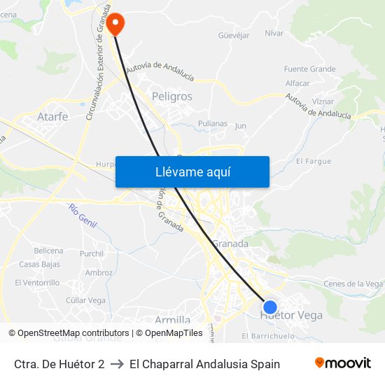 Ctra. De Huétor 2 to El Chaparral Andalusia Spain map