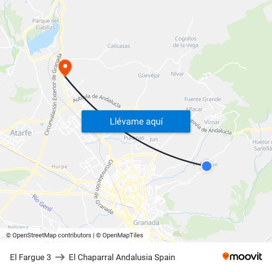 El Fargue 3 to El Chaparral Andalusia Spain map
