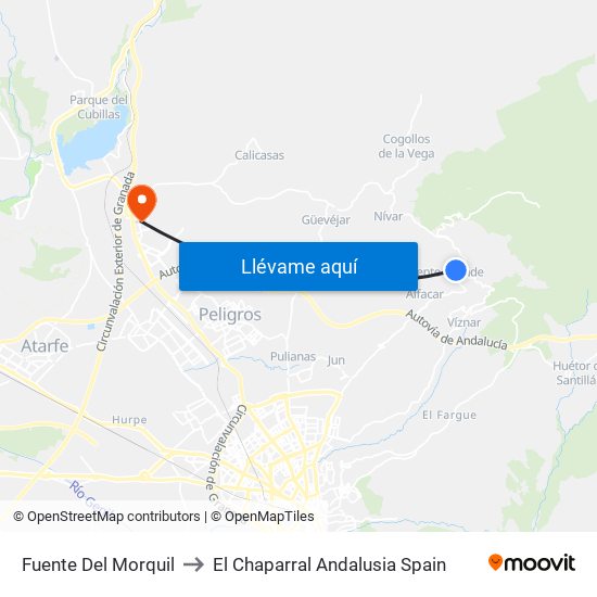 Fuente Del Morquil to El Chaparral Andalusia Spain map