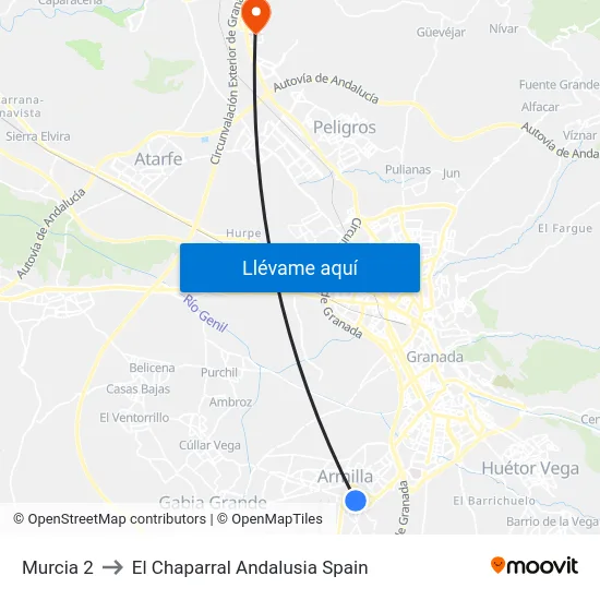 Murcia 2 to El Chaparral Andalusia Spain map