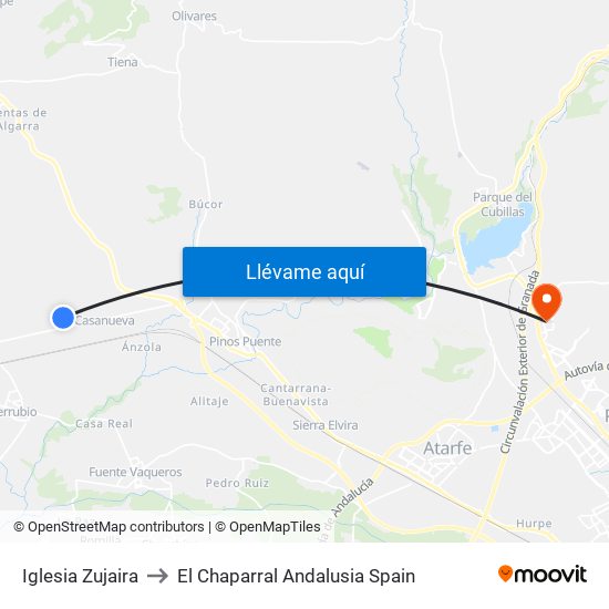 Iglesia Zujaira to El Chaparral Andalusia Spain map