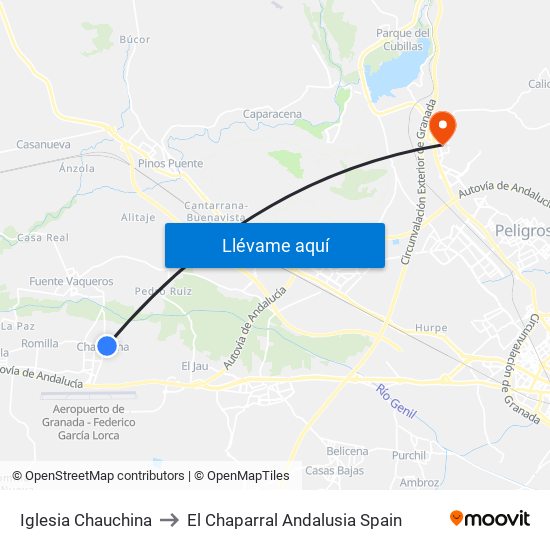 Iglesia Chauchina to El Chaparral Andalusia Spain map