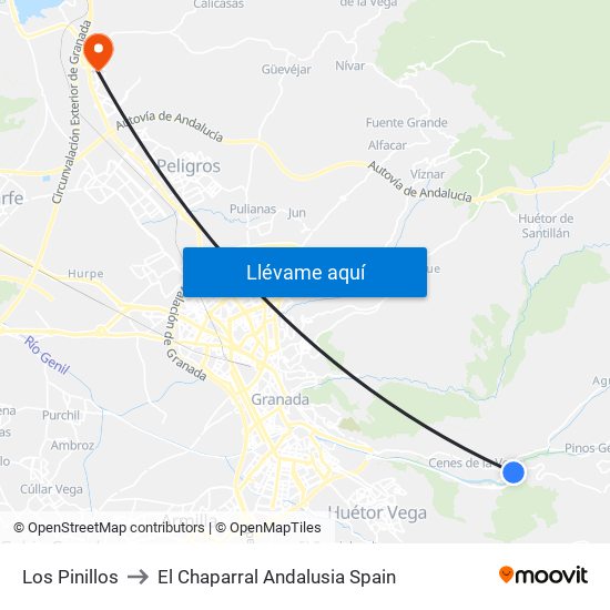 Los Pinillos to El Chaparral Andalusia Spain map