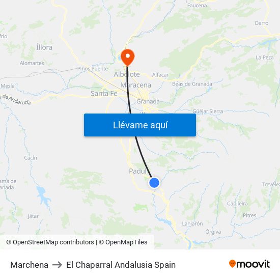 Marchena to El Chaparral Andalusia Spain map