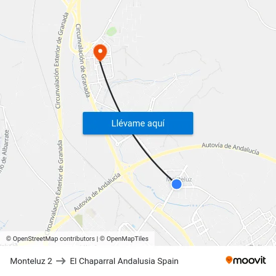 Monteluz 2 to El Chaparral Andalusia Spain map