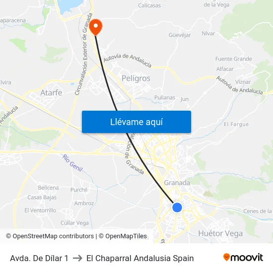 Avda. De Dílar 1 to El Chaparral Andalusia Spain map