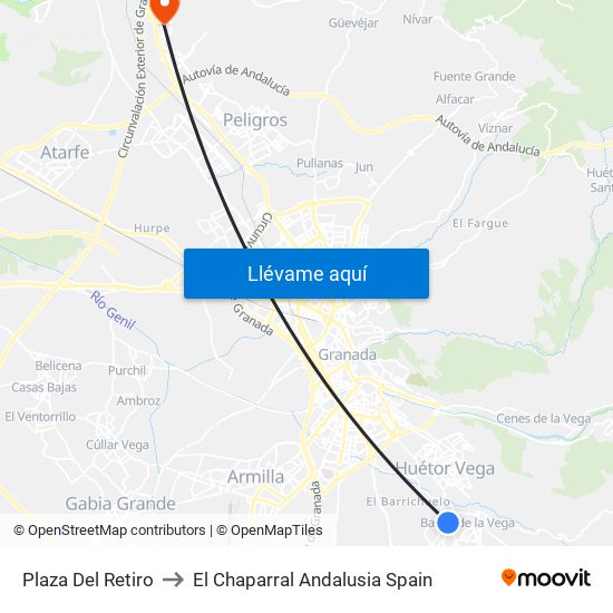 Plaza Del Retiro to El Chaparral Andalusia Spain map