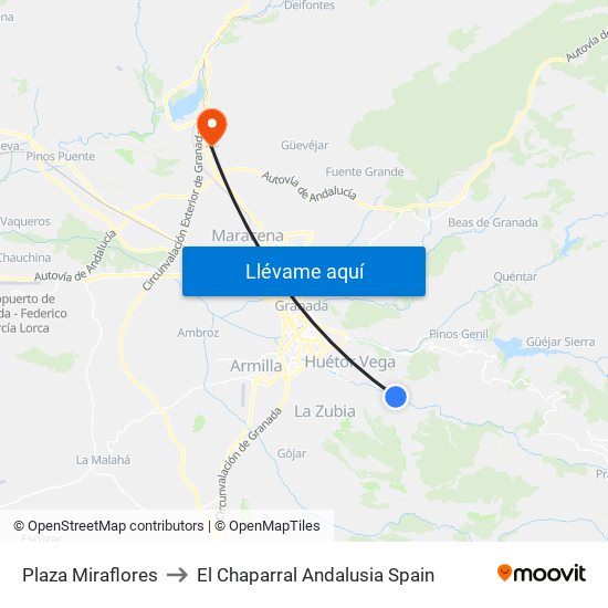 Plaza Miraflores to El Chaparral Andalusia Spain map
