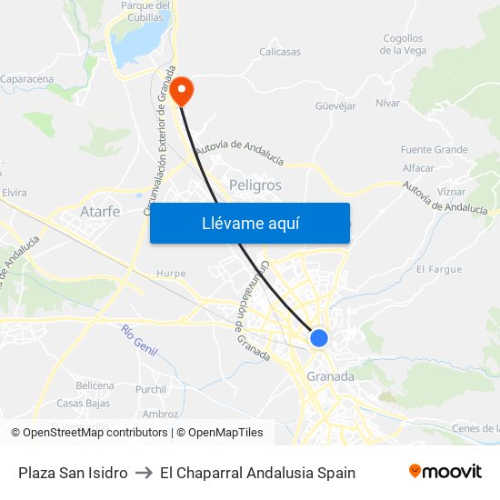 Plaza San Isidro to El Chaparral Andalusia Spain map