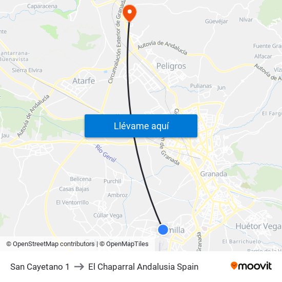 San Cayetano 1 to El Chaparral Andalusia Spain map