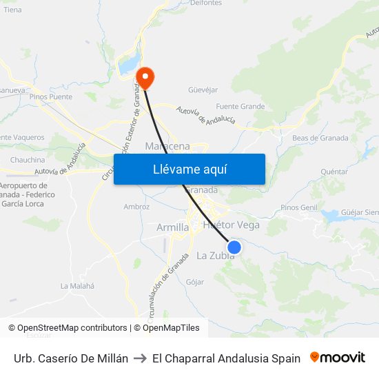 Urb. Caserío De Millán to El Chaparral Andalusia Spain map