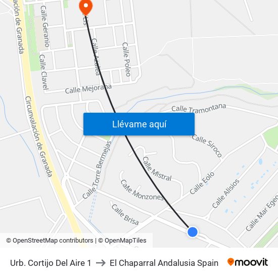 Urb. Cortijo Del Aire 1 to El Chaparral Andalusia Spain map