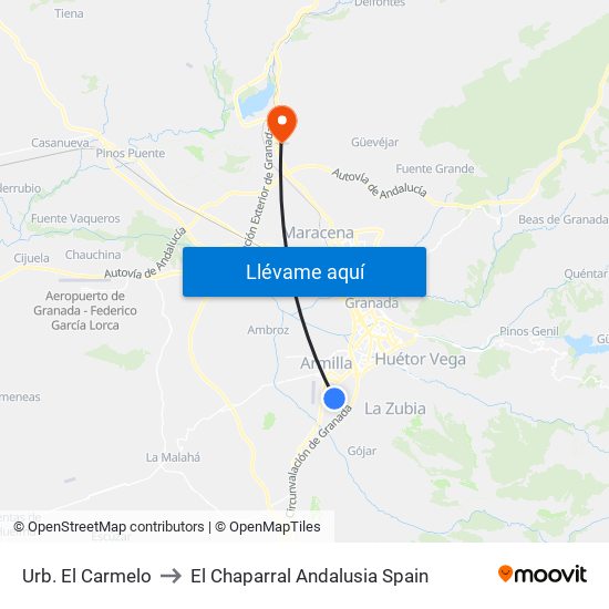 Urb. El Carmelo to El Chaparral Andalusia Spain map