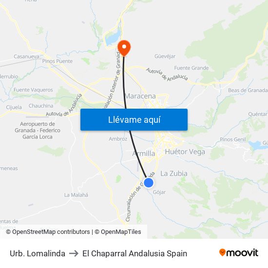 Urb. Lomalinda to El Chaparral Andalusia Spain map