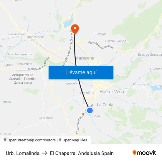 Urb. Lomalinda to El Chaparral Andalusia Spain map