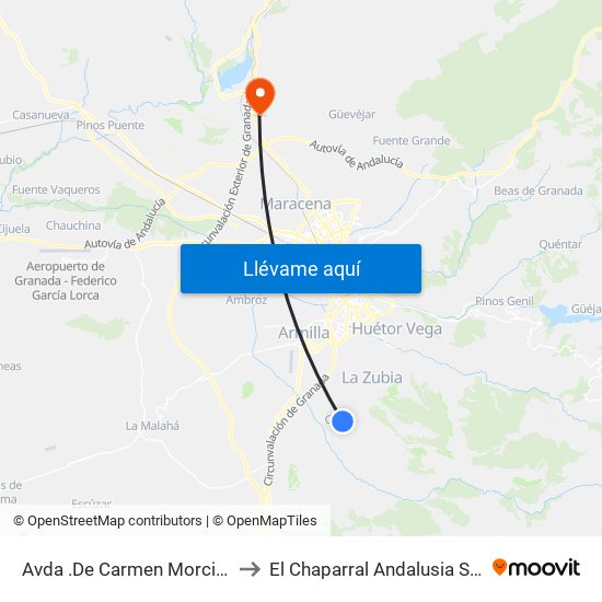 Avda .De Carmen Morcillo 2 to El Chaparral Andalusia Spain map