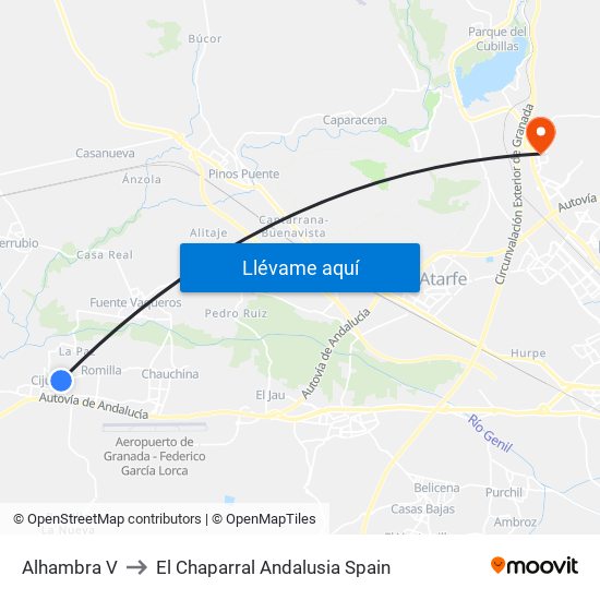 Alhambra V to El Chaparral Andalusia Spain map