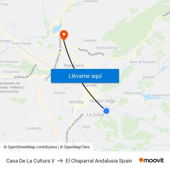 Casa De La Cultura V to El Chaparral Andalusia Spain map