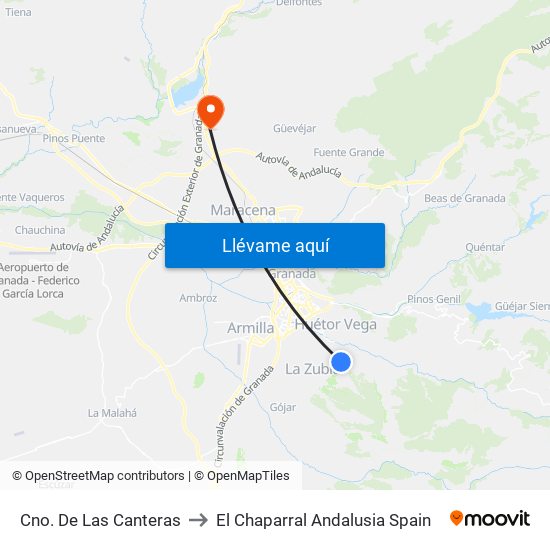 Cno. De Las Canteras to El Chaparral Andalusia Spain map