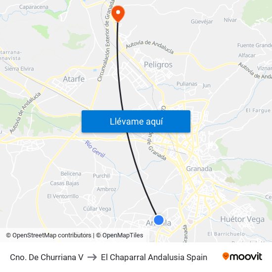 Cno. De Churriana V to El Chaparral Andalusia Spain map