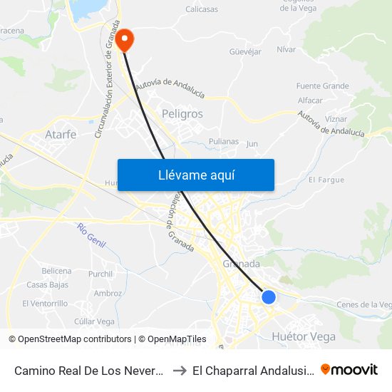 Camino Real De Los Neveros - Fte 4 to El Chaparral Andalusia Spain map