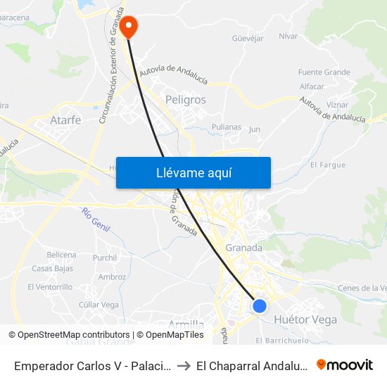 Emperador Carlos V - Palacio Deportes to El Chaparral Andalusia Spain map