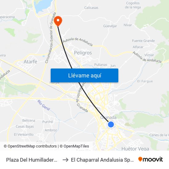 Plaza Del Humilladero 1 to El Chaparral Andalusia Spain map