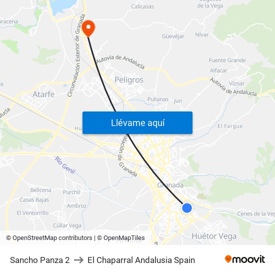 Sancho Panza 2 to El Chaparral Andalusia Spain map