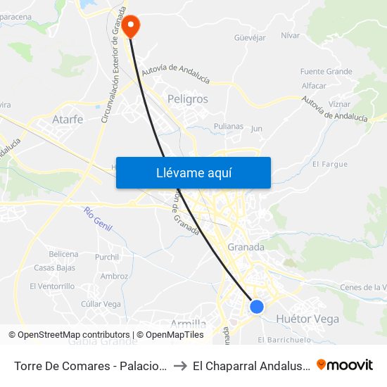 Torre De Comares - Palacio Deportes to El Chaparral Andalusia Spain map