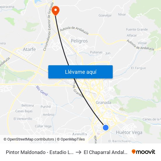 Pintor Maldonado - Estadio Los Cármenes to El Chaparral Andalusia Spain map