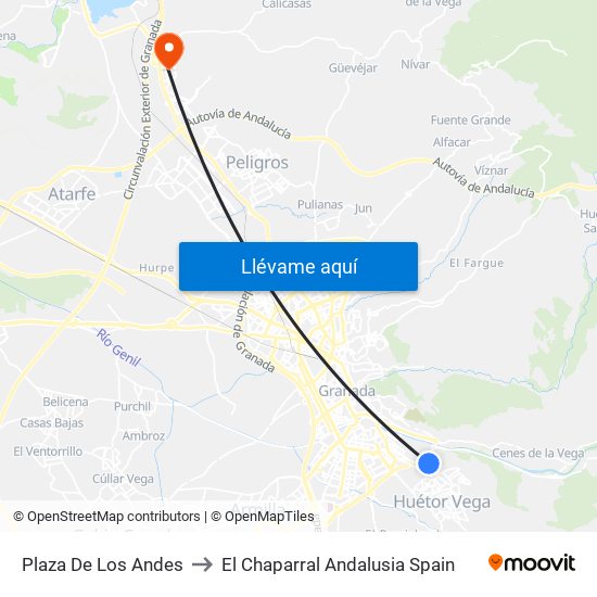 Plaza De Los Andes to El Chaparral Andalusia Spain map