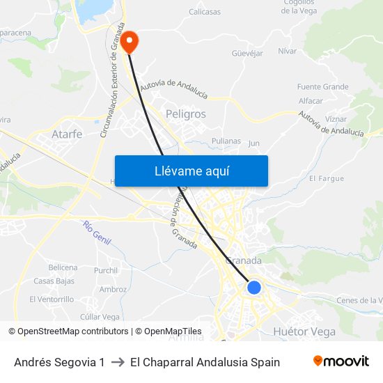 Andrés Segovia 1 to El Chaparral Andalusia Spain map