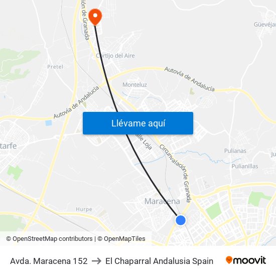 Avda. Maracena 152 to El Chaparral Andalusia Spain map