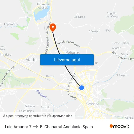 Luis Amador 7 to El Chaparral Andalusia Spain map