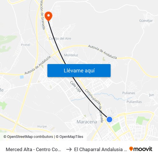 Merced Alta - Centro Comercial to El Chaparral Andalusia Spain map